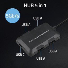 Qoltec Hub Adapter USB-C 3.1 5w1 | 4x USB 3.0 | micro USB
