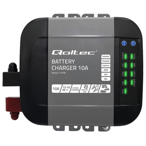 Qoltec Inteligentna ładowarka Monolith do akumulatorów LiFePO4 AGM GEL SLA | 10A | 12V
