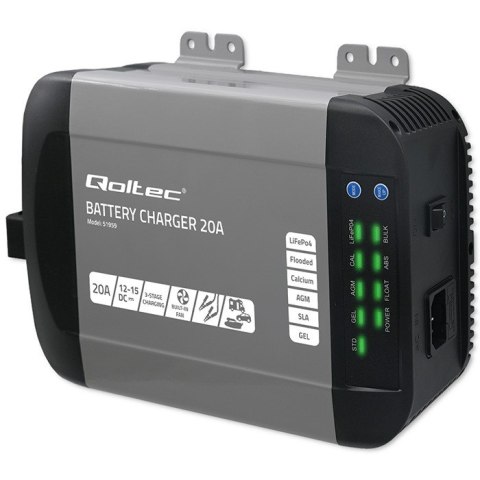 Qoltec Inteligentna ładowarka Monolith do akumulatorów LiFePO4 AGM GEL SLA | 20A | 12V