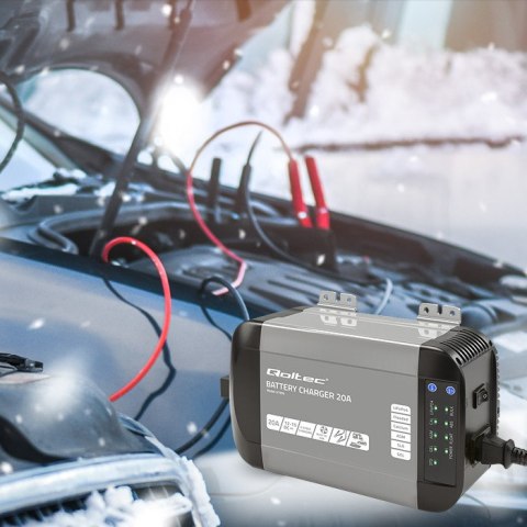 Qoltec Inteligentna ładowarka Monolith do akumulatorów LiFePO4 AGM GEL SLA | 20A | 12V