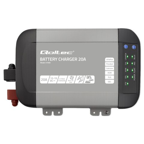 Qoltec Inteligentna ładowarka Monolith do akumulatorów LiFePO4 AGM GEL SLA | 20A | 12V