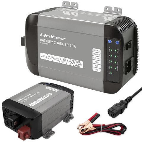 Qoltec Inteligentna ładowarka Monolith do akumulatorów LiFePO4 AGM GEL SLA | 20A | 12V
