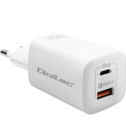 Qoltec Ładowarka sieciowa 65W GaN ULTRA | 5-20V | 2.25-3.25A | 1 x USB typ C PD | 1 x USB QC 3.0 | Laptop | Smartfon | Biała