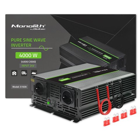 Qoltec Przetwornica napięcia Monolith | 2000W | 4000W | 24V na 230V | Czysty Sinus