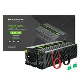 Qoltec Przetwornica napięcia Monolith | 600W | 1200W | 12V na 230V | Czysty Sinus