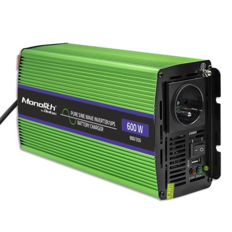 Qoltec Przetwornica napięcia Monolith | ładowanie baterii | UPS | 300W | 600W | 12V na 230V | Czysty Sinus