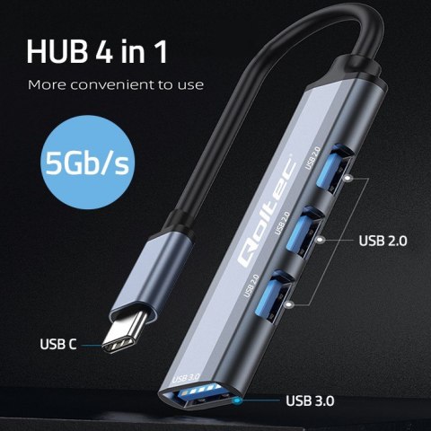 Qoltec Hub Adapter USB-C 3.1 4w1 | USB 3.0 | 3x USB 2.0