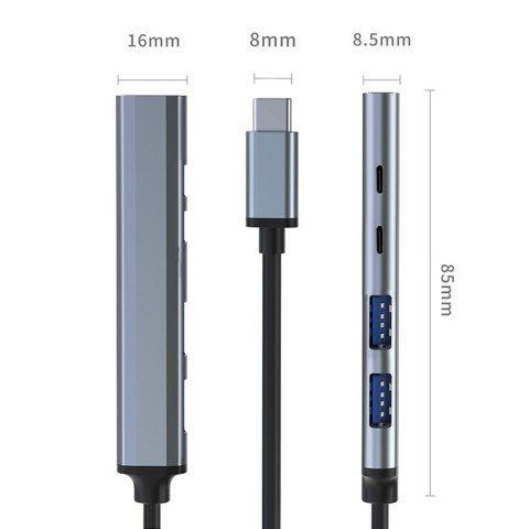 Qoltec Hub Adapter USB-C 3.1 5w1 | USB-C PD| USB-C | 2x USB 2.0 | USB 3.0