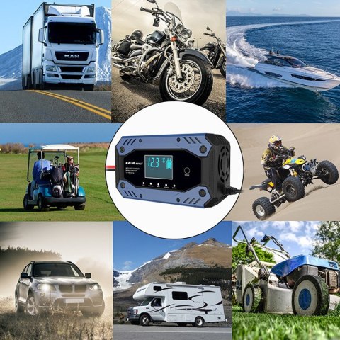 Qoltec Inteligentna ładowarka do akumulatora STD AGM GEL LiFePO4 | Prostownik z funkcją naprawy |12-24V |10A | LCD | 9 - stopnio