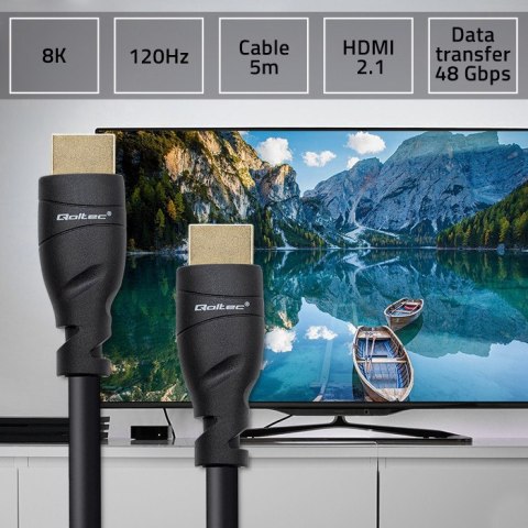 Qoltec Kabel HDMI v2.1 Ultra high speed 8K | 60Hz | 26AWG | GOLD | 5m