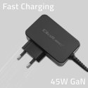 Qoltec Ładowarka GaN POWER PRO | 1xUSB-C | 45W | 5-20V | 2.25-3A | Laptop | Smartfon | Czarna