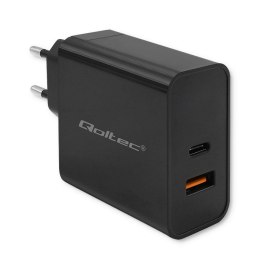 Qoltec Ładowarka Super Quick PD |1xUSB-C | 1xUSB | 65W | 5-20V | 1.5-3.25A | Laptop | Smartfon | Czarna