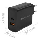 Qoltec Ładowarka Super Quick PD |1xUSB-C | 1xUSB | 65W | 5-20V | 1.5-3.25A | Laptop | Smartfon | Czarna