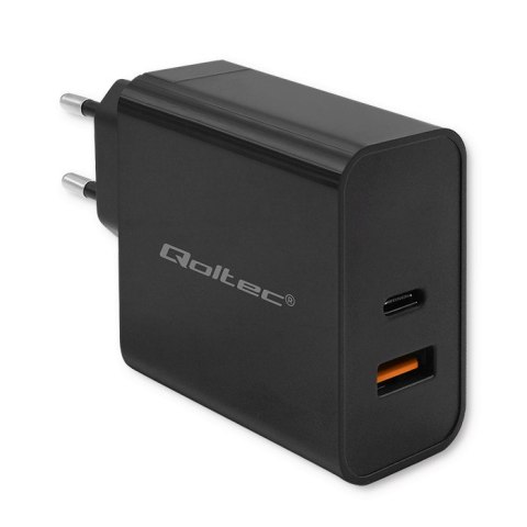 Qoltec Ładowarka Super Quick PD | 1xUSB-C | 1xUSB | 90W | 5-20V | 2.4-4.35A | Laptop | Smartfon | Czarna