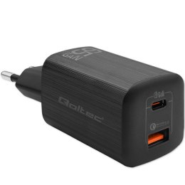 Qoltec Ładowarka sieciowa 65W GaN ULTRA | 5-20V | 2.25-3.25A | 1 x USB typ C PD | 1 x USB QC 3.0 | Laptop | Smartfon | Czarna