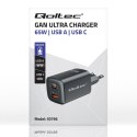 Qoltec Ładowarka sieciowa 65W GaN ULTRA | 5-20V | 2.25-3.25A | 1 x USB typ C PD | 1 x USB QC 3.0 | Laptop | Smartfon | Czarna
