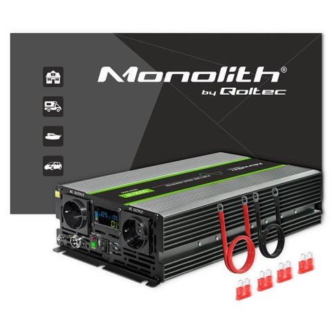 Qoltec Przetwornica napięcia Monolith | 3000W | 6000W | 24V na 230V | Czysty Sinus | LCD