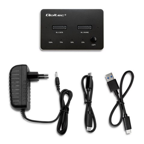 Qoltec Stacja dokująca dysków SSD M.2 | NVMe| SATA | USB-C | DUAL 2 x 2TB