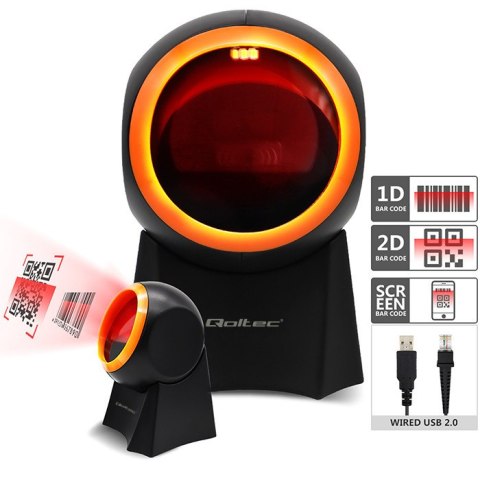 Qoltec Stacjonarny skaner czytnik kodów kreskowych i QR | 1D 2D | USB