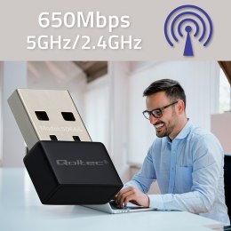 Qoltec Ultraszybki bezprzewodowy Mini Adapter USB Wi-Fi | standard AC | 650Mbps
