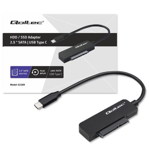 Qoltec Adapter SATA | Przejściówka na dysk SSD HDD 2.5" | USB-C | Super speed 5Gb/s | 2TB | 19cm