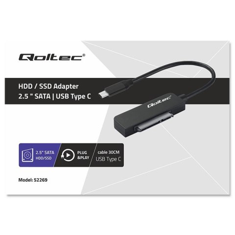 Qoltec Adapter SATA | Przejściówka na dysk SSD HDD 2.5" | USB-C | Super speed 5Gb/s | 2TB | 19cm