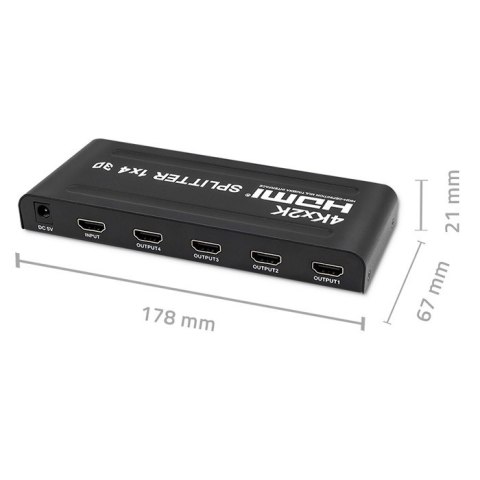 Qoltec Aktywny rozdzielacz Splitter 4 x HDMI 4K x 2K | 3.4Gb/s | High stability