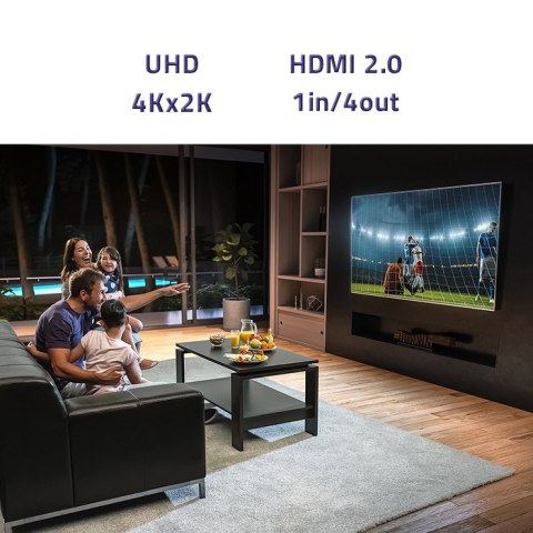 Qoltec Aktywny rozdzielacz Splitter 4 x HDMI 4K x 2K | 6Gb/s | 60Hz | High stability