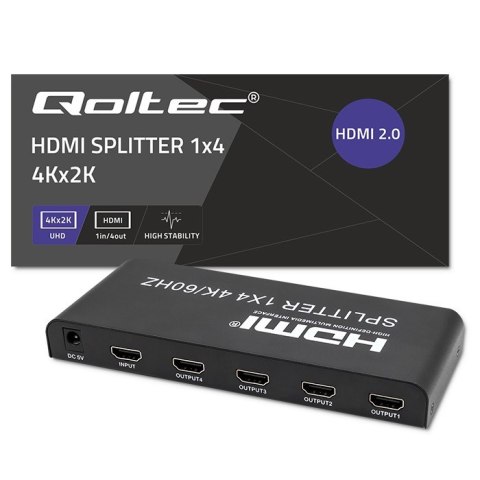 Qoltec Aktywny rozdzielacz Splitter 4 x HDMI 4K x 2K | 6Gb/s | 60Hz | High stability
