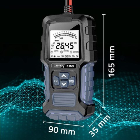 Qoltec Cyfrowy tester akumulatora z wyświetlaczem LCD | 12V | 24V | 3Ah-250Ah