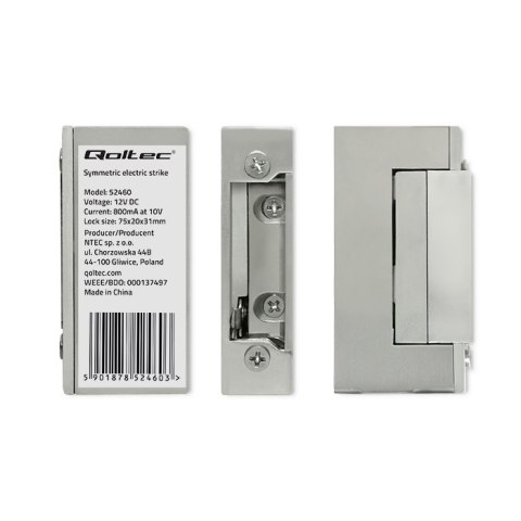 Qoltec Elektrozaczep symetryczny rygiel | 12V | Stal nierdzewna