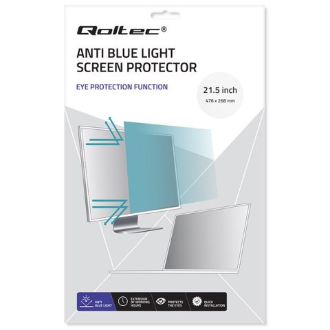 Qoltec Filtr światła niebieskiego 21.5" | 16:9 | Ochrona wzroku | Anti Glare | Matowy | na monitor