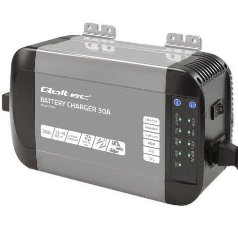 Qoltec Inteligentna profesjonalna ładowarka Monolith do akumulatorów LiFePO4 AGM GEL SLA | 30A | 12V