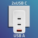 Qoltec Ładowarka sieciowa 100W GaN | 5-20V | 1.5-5A | 2 x USB-C PD | 1 x USB QC 3.0 | Laptop | Smartfon | Biała
