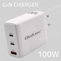 Qoltec Ładowarka sieciowa 100W GaN | 5-20V | 1.5-5A | 2 x USB-C PD | 1 x USB QC 3.0 | Laptop | Smartfon | Biała