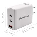 Qoltec Ładowarka sieciowa 100W GaN | 5-20V | 1.5-5A | 2 x USB-C PD | 1 x USB QC 3.0 | Laptop | Smartfon | Biała