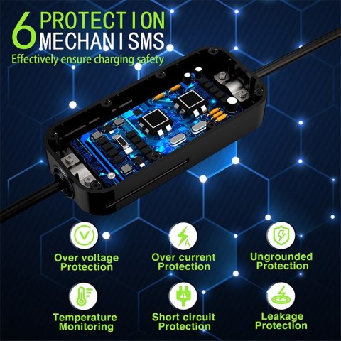 Qoltec Mobilna ładowarka do samochodu elektrycznego EV z regulacją 2w1 Typ2 | 3.5kW | 230V | Wi-fi | LCD | Przenośna | Wallbox |