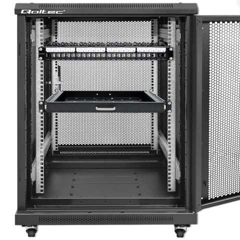 Qoltec Solidny stalowy Patch panel do szaf RACK 19'' | 24 porty | 1U | UTP | Czarny