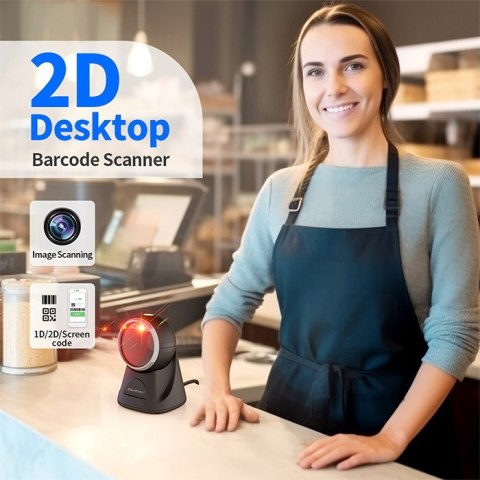 Qoltec Stacjonarny skaner czytnik kodów kreskowych i QR | 1D 2D | USB | Precyzyjny