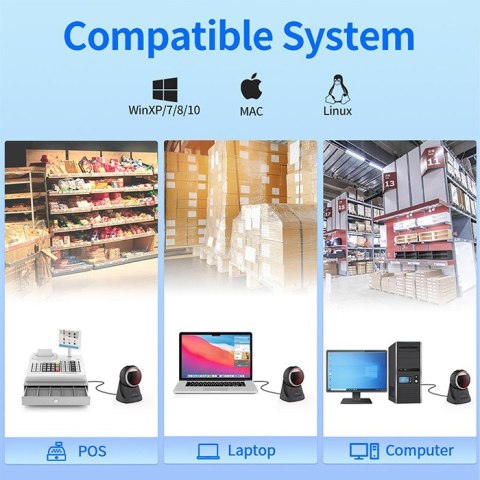 Qoltec Stacjonarny skaner czytnik kodów kreskowych i QR | 1D 2D | USB | Precyzyjny