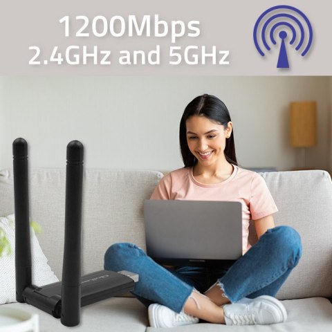 Qoltec Szybki bezprzewodowy Adapter USB DUAL Wi-Fi 2 x 2dBi | Standard AC | USB 3.0 | 1200Mbps