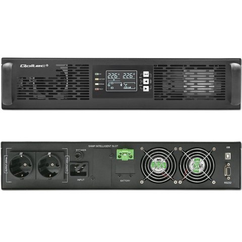 Qoltec Zasilacz awaryjny UPS do RACK | 2KVA | 2000W | Power Factor 1.0 | LCD | EPO | USB | On-line