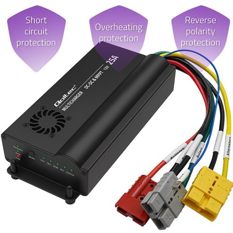 Qoltec Automatyczna Ładowarka DC-DC 12V z regulatorem MPPT | 25A | LiFePO4 AGM GEL STD