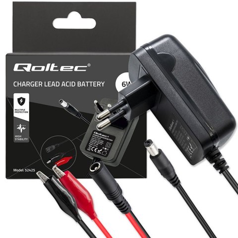 Qoltec Automatyczna ładowarka do akumulatora AGM GEL STD 6V | 1A | Prostownik z sygnalizatorem LED