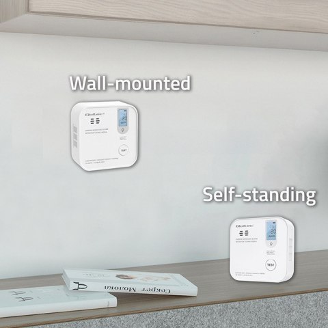 Qoltec Certyfikowany bezprzewodowy Czujnik tlenku węgla (czadu) z baterią | detektor CO | żywotność sensora 10 lat | alarm 85dB 