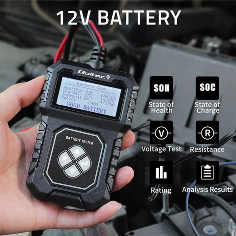 Qoltec Cyfrowy tester akumulatora z LCD | Polskie Menu | 12V | AGM | GEL | STD | 30-220AH