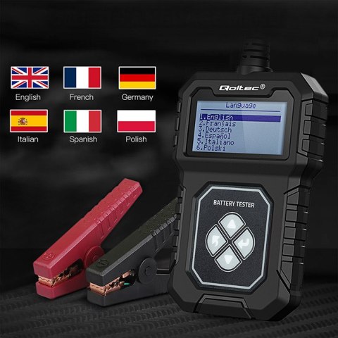 Qoltec Cyfrowy tester akumulatora z LCD | Polskie Menu | 12V | AGM | GEL | STD | 30-220AH