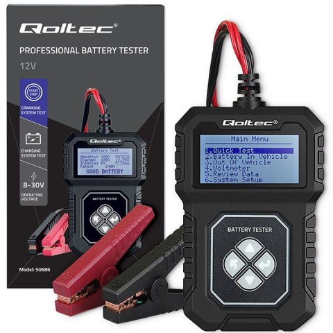 Qoltec Cyfrowy tester akumulatora z LCD | Polskie Menu | 12V | AGM | GEL | STD | 30-220AH