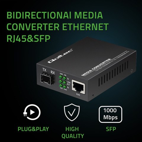 Qoltec Dwukierunkowy Media Konwerter SWITCH Ethernet 1x RJ45 1x SFP| 1000Mb/s | 5V