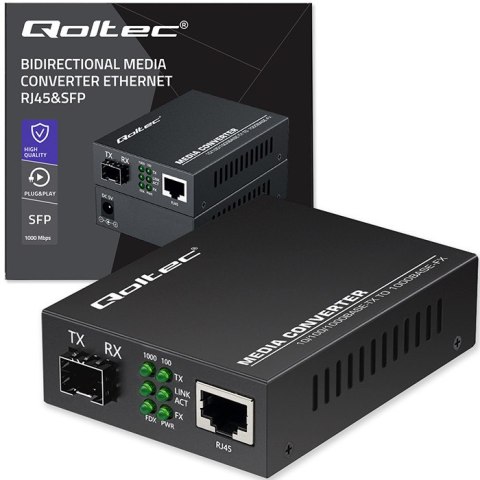 Qoltec Dwukierunkowy Media Konwerter SWITCH Ethernet 1x RJ45 1x SFP| 1000Mb/s | 5V